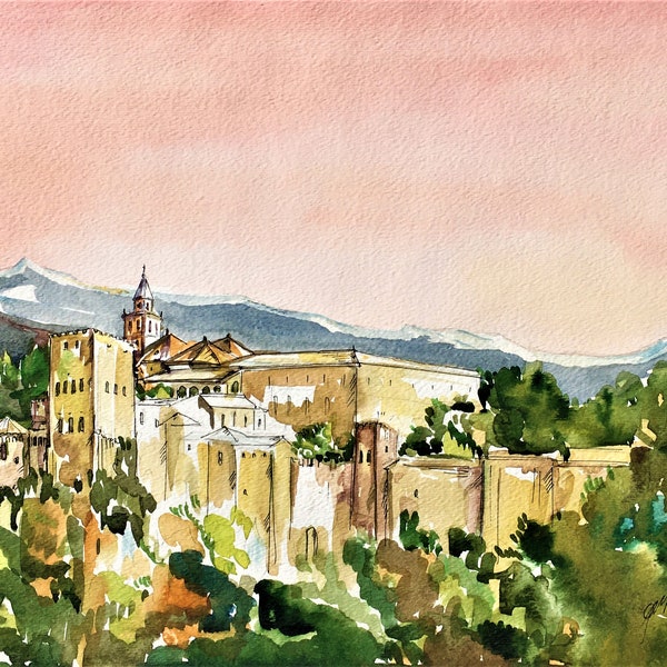 Alhambra, Granada Spain original giclee print / Europe / travel fine art print/ Handmade souvenir / Travel gift