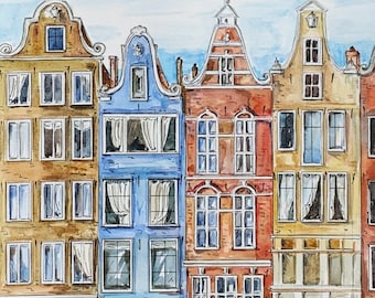 Amsterdam/Holland houses/facades giclee print/ Europe / travel fine art print/ Handmade souvenir / Travel gift