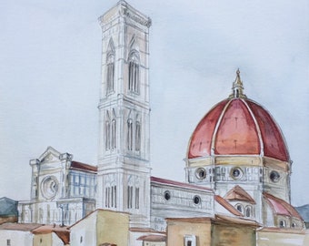 Florence Duomo, Italy, original watercolor print/ Europe / travel fine art print/ Handmade souvenir / Travel gift