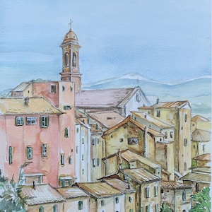 Montepulciano, Italy original watercolor giclee print / Europe / travel fine art print/ Handmade souvenir / Travel gift