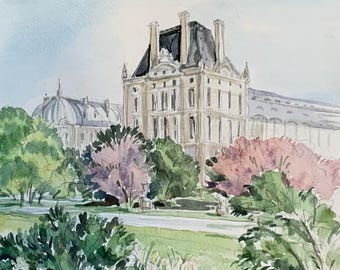 Paris Louvre Jardin des Tuileries/Garden/Louvre/ France Original watercolor giclee print/travel gift/Europe