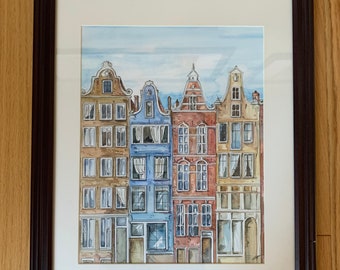 Amsterdam/The Netherlands/Holland houses/facades ORIGINAL WATERCOLOR PAINTING/ Europe / travel fine painting/Handmade souvenir / Travel gift