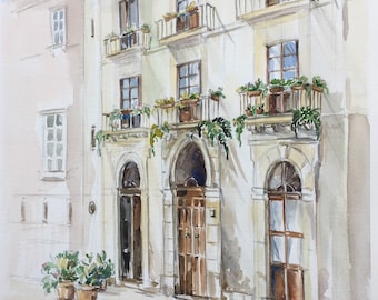 Ortigia Syracuse, Sicily, Italy original watercolor giclee print/ Europe / travel fine art print/ Handmade souvenir / Travel gift