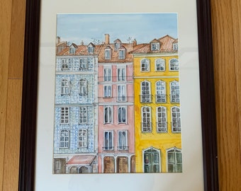 Original watеrcolor painting of Lisbon houses, Portugal/Cityscape Portugal/ Europe / travel fine art/ Handmade souvenir / Travel gift