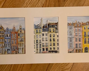 European Cities Travel set of 3 original prints/Travel gift/Travel souvenir/Italy/France/the Netherlands/Holland/Portugal/Paris/Amsterdam