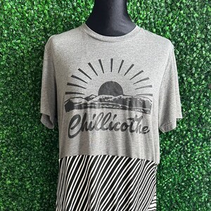 Chillicothe Upcycled Tshirt Dress, Gray back and white, Size M