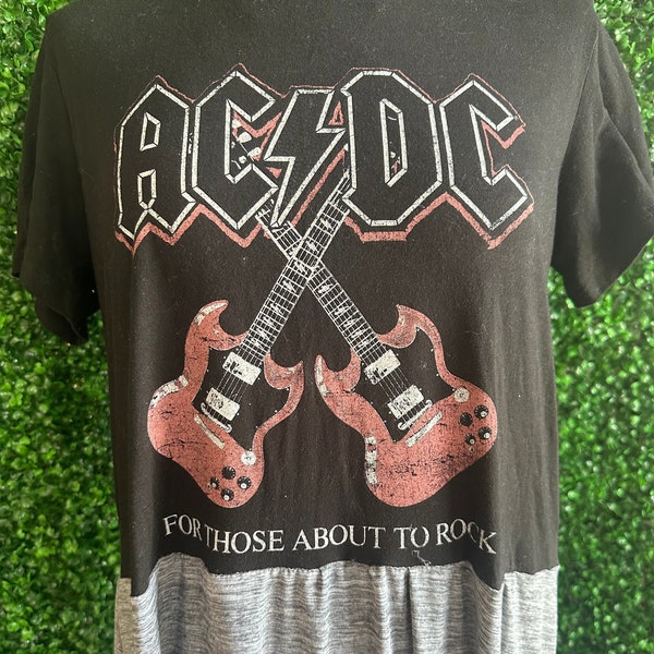 AC/DC For those about to Rock, Upcycled Tshirt Dress, Rock n Roll, One of a kind, Size S/M (read measurements)