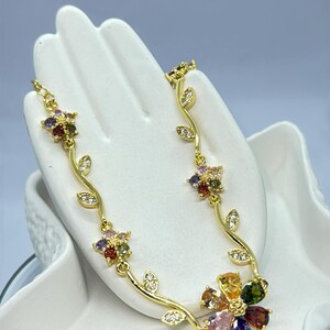 Multicolour Tulip Floral Bracelet, 18K Coquette Flower Bracelet, Birthstone Crystals Charms,  Fairytale Inspired Jewellery Gift for Her.
