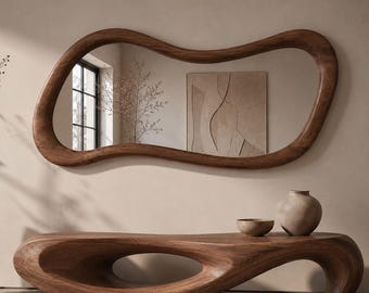 Wall Mirror for Your Home’s Most Striking Corner Asymmetrical Full Length Walnut Framed Design