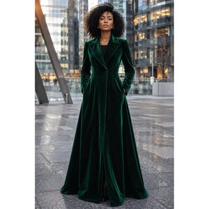Emerald Green Velvet Long Coat Gothic Maxi Overcoat Luxury Winter Formal Evening Outerwear
