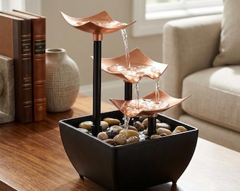 Tabletop Water Fountain - 3-Tier Indoor Waterfall Feature  Natural River Rocks, Quiet Meditation & Relaxation Fountain for Home Office Decor