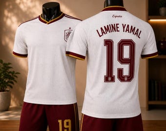 Lamine Yamal #19 Spain Away Soccer Jersey Complete Set for Kids & Adults