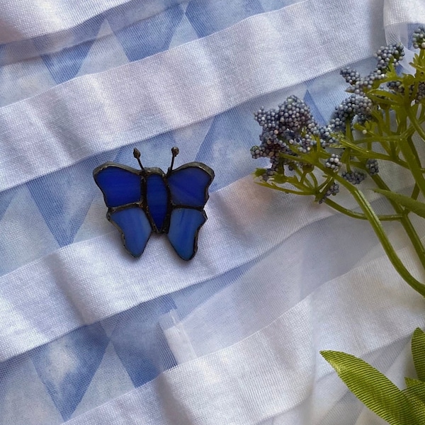 Blue Stained Glass Butterfly Pin