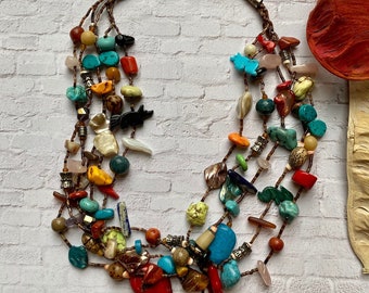 Heavy Beaded Five Stand Necklace