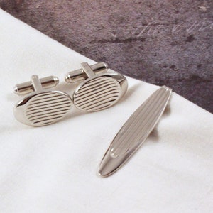EmJ (Emmons)  Silver Tone Tie Bar and Cuff links - Vintage 1950s