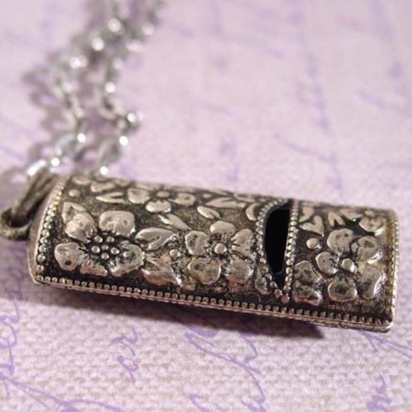 Avon Silver Note Pendant Necklace Ornate Whistle  Silver-Tone  - Vintage 1975