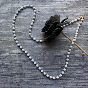 Monet White And Gold Tone Beaded Necklace -  Vintage 1970s