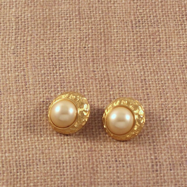 Trifari Marcella Saltz  Faux Pearl Clip Earrings - Vintage 1980s