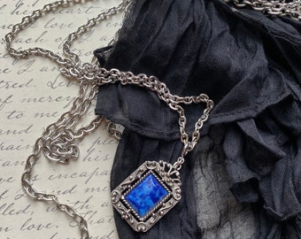 Sarah Coventry "Roman Holiday" Silver Tone Pendant with Blue Stone - Vintage 1973