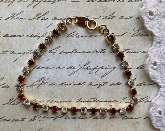 Avon Gold Tone Red And Crystal Tennis Bracelet - Vintage 1992