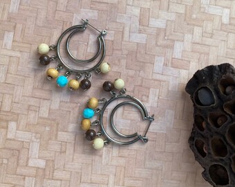 Silver Tone Hoop beaded Earrings - Vintage