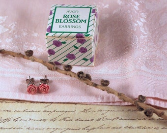 Avon Rose Blossom Pink Pierced Earrings With Surgical Steel Posts - Vintage 1985