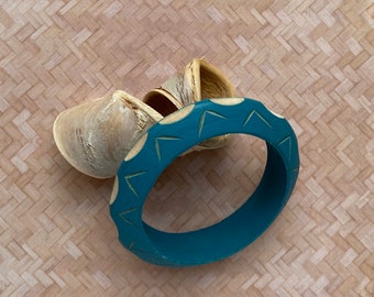 Wooden Blue Textured  Bangle Bracelet