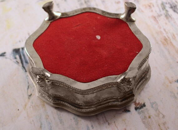 Silver Plated Trinket Box with Red Velvet Lining - image 5