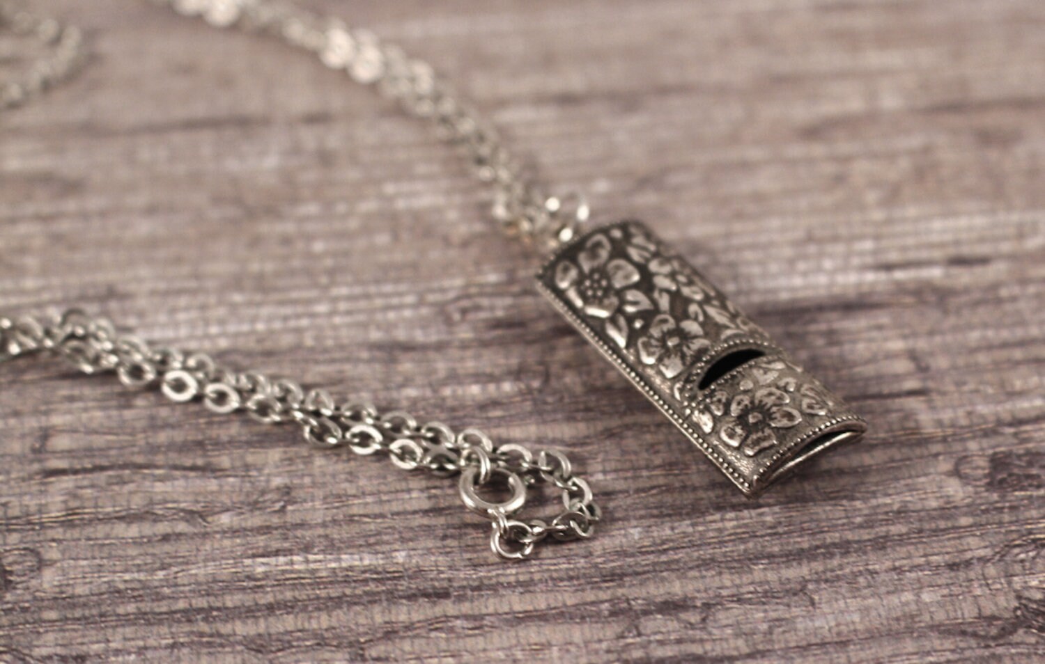 Avon Silver Note Pendant Necklace Ornate Whistle Silver tone