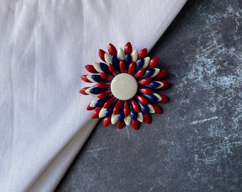 Red, White And Blue Flower Brooch-Vintage
