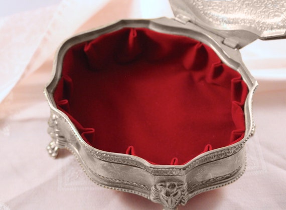 Silver Plated Trinket Box with Red Velvet Lining - image 2