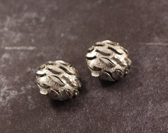 Coro Silver Tone Textured Round Clip Earrings - Vintage 1960s