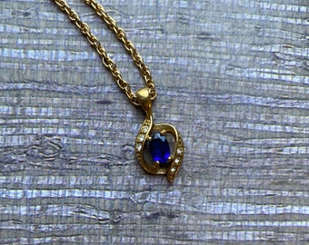 Avon Oval Birthstone Gold Tone Necklace With Blue Stone- Vintage 2004