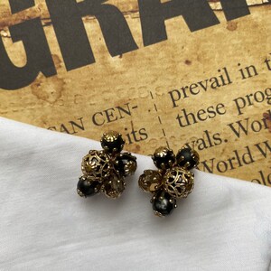 Gold Tone And Black Vogue Clip Earrings - Vintage 1950's/60's