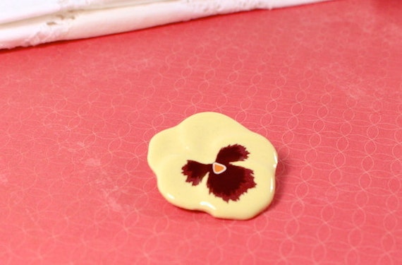 Avon Glazed Yellow Porcelain Pansy Pin  - Vintage… - image 1