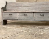 Cottage Grey Reclaimed solid wood raw wax finish dining entry bedroom footboard storage drawer bench