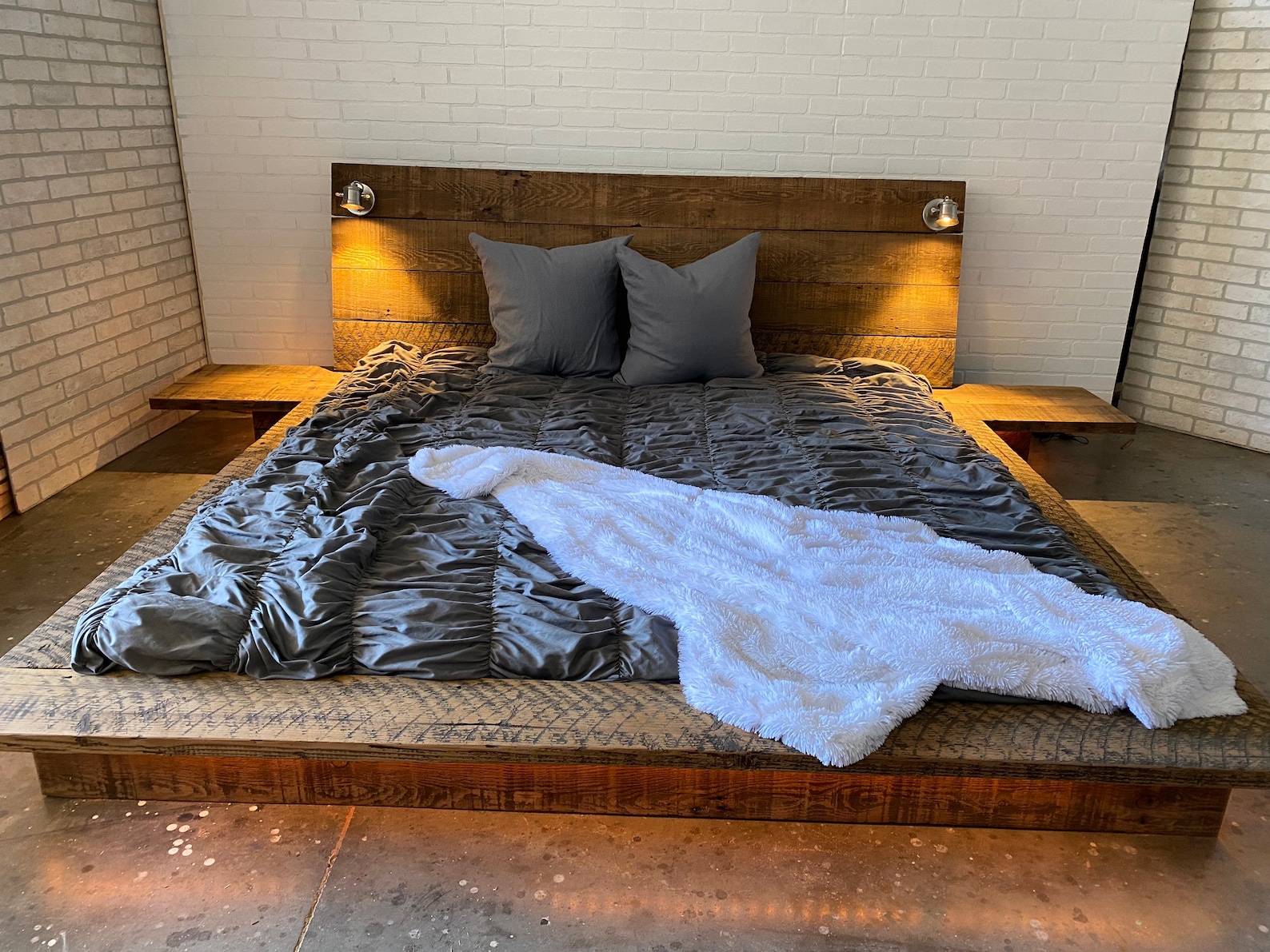 Reclaimed Wood Platform Bed Base With Nighstands and Elongated Etsy