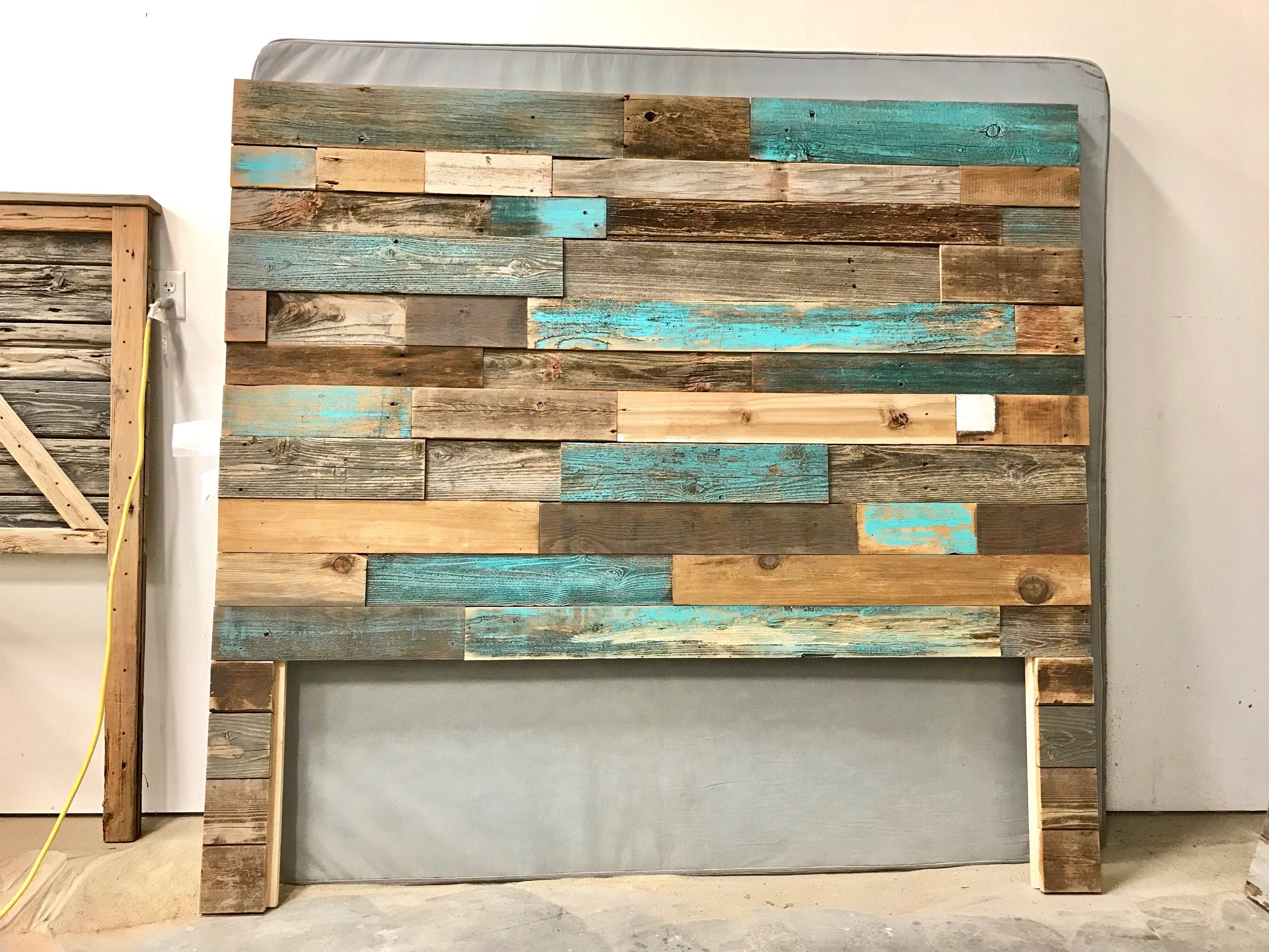 Rustic modern industrial reclaimed wood wall mount headboard Etsy