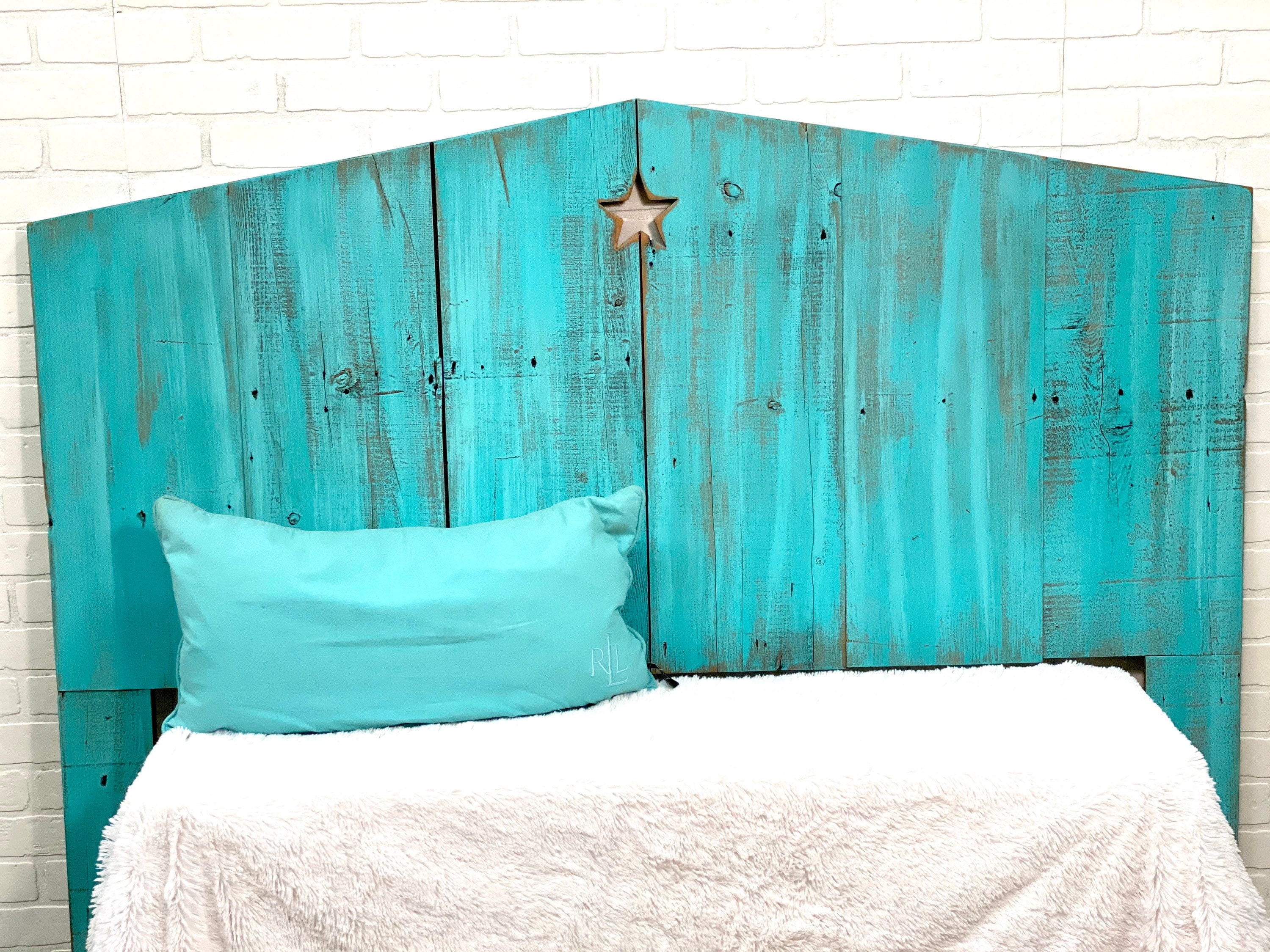 50 Tall Reclaimed Wood Turquoise Beach Headboard With Star Detail
