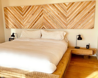 Natural wood Chevron headboard wall art panels; create your own accent wall