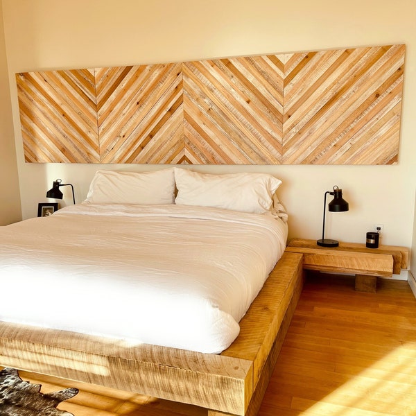 Natural wood Chevron headboard wall art panels; create your own accent wall