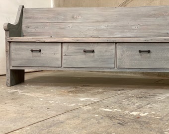 Cottage Gris madera maciza acabado en cera cruda comedor/entrada/dormitorio/pie de cama banco con cajón de almacenamiento