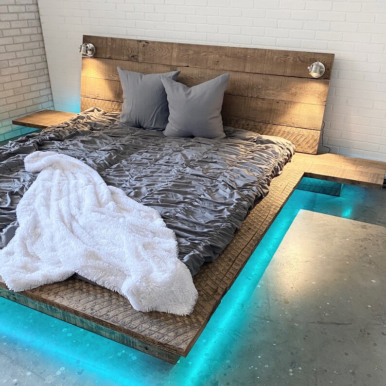Reclaimed Wood Platform Bed Base With Nighstands and Elongated Etsy