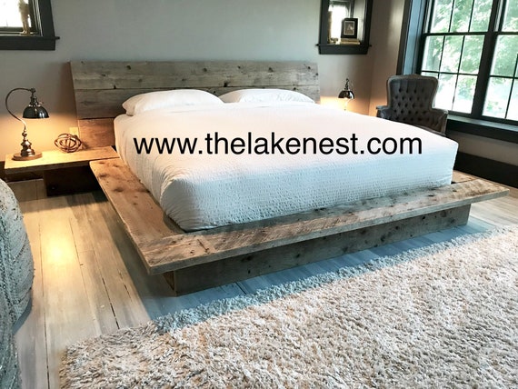 Reclaimed Wood Platform Bed Base With Nighstands And Elongated Etsy