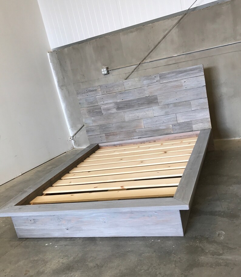 Steph Grey Driftwood Finished Platform Bed With Horizontal Etsy