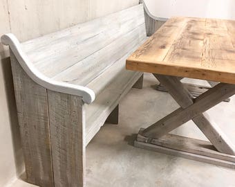 Reclaimed solid wood grey driftwood finish dining / entry /bedroom/footboard bench