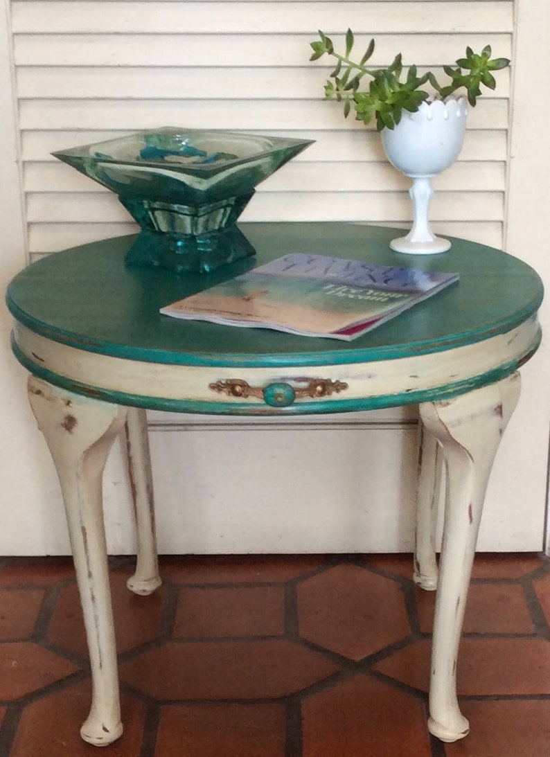 Small Round Coffee Table End Turquoise