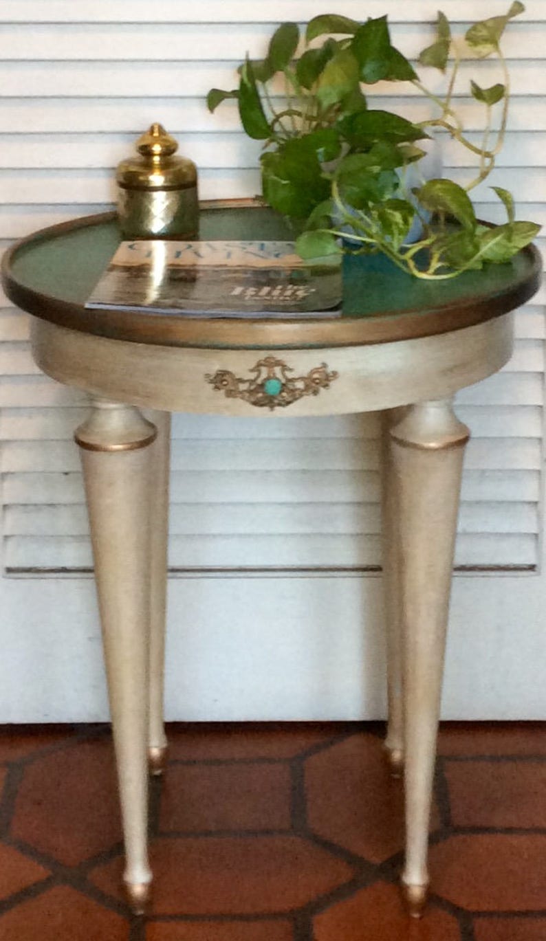 Round Turquoise White End Table Nightstand Image 0