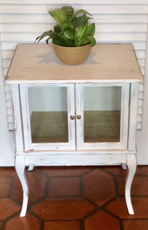 White Side Table Nightstand Glass Cabinet 1950s Etsy
