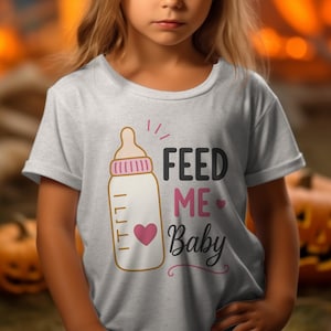 FEED ME Baby Bottle T-Shirt for New Moms | Cute Expecting Parent Gift Tee | Funny Infant Feeding Shirt Girl
